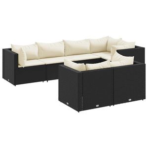Conjunto de Muebles de Jardín de 7 Piezas en Ratán Sintético Negro con Cojines para Descanso en el Patio - Product Image 2