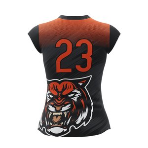 Maillot de volley-ball pour femmes, noir et orange, motif chevron, t-shirt de sport respirant, séchage rapide, durable, vêtements de sport d'équipe - Product Image 2