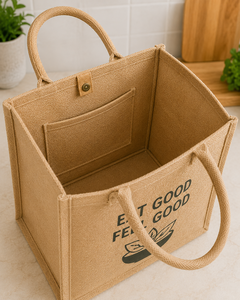 ถุงช้อปปิ้งผ้ากระสอบขนาดใหญ่พร้อมหูหิ้วสำหรับใส่ของชำ รุ่น Eat Good Feel Good - Product Image 5