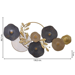 Escultura Metálica Artística Botánica para Pared, Discos Florales Oscuros con Detalles de Ramas Doradas para Decoración Contemporánea del Hogar - Product Image 2