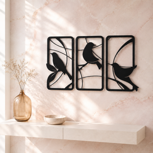 Décoration murale suspendue Iron Bird, ensemble de 3 panneaux, sculpture métallique contemporaine inspirée de la nature pour salon, chambre, bureau, anniversaire - Product Image 2
