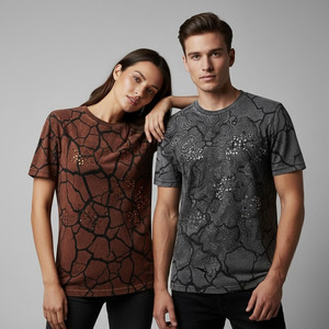 T-shirt personnalisé en gros, haute qualité, écologique, décontracté d'été, 100% coton, séchage rapide, respirant, épaules tombantes, avec strass - Product Image 3