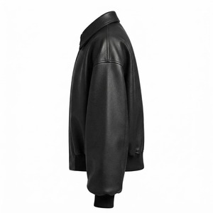 Chaqueta Bomber de Piel Sintética Impermeable Negra para Hombre, Cuello Camisero, Cierre de Cremallera, Corte Regular Corto Informal, Otoño, ODM - Product Image 3