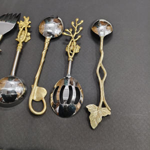 6-Piece Luxury Gold Floral Handle Serving Set Stainless Steel Decorative Branch <b>Dessert</b> Spoons and Appetizer <b>Forks</b> for Events - Product Image 6