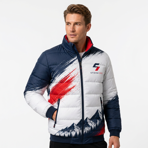 Men's Red Puffer <b>Jacket</b> Hooded Stand Collar Zipper Closure <b>Reversible</b> Breathable Windproof Casual Winter 100% Polyester Solid - Product Image 2