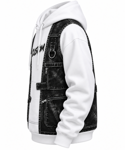 Sudadera con Capucha Personalizada para Motociclistas, Unisex, Talla Grande, con Bolsillo de Felpa Francesa, Diseño Estampado, Blanca y Negra, Sublimada, Tejida - Product Image 3