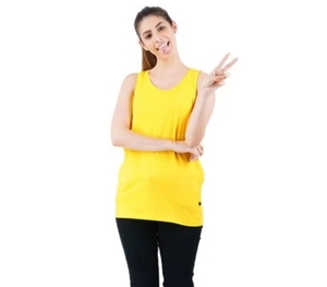 Débardeur jaune sans manches pour femme, col rond, tricoté, respirant, couleur unie, tenue de sport décontractée - Product Image 6