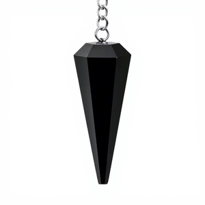 Péndulo de Cristal de Ágata Negra de Moda, Forma Triangular Facetada, Cadena Plateada con Cuentas de Piedra Transparente, Herramientas de Meditación y Radiestesia - Product Image 3