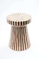 Cone Tyle Design à bords arrondis Table basse ronde de salon en résine et en bois Incrustation d'os Table d'appoint Meubles de table d'extrémité