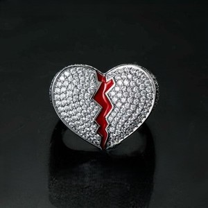 Heart Shape Cocktail <b>Ring</b> Pave Setting <b>Crystal</b> Rhinestone Red Crack Design Unisex Romantic Jewelry 925 Silver - Product Image 1