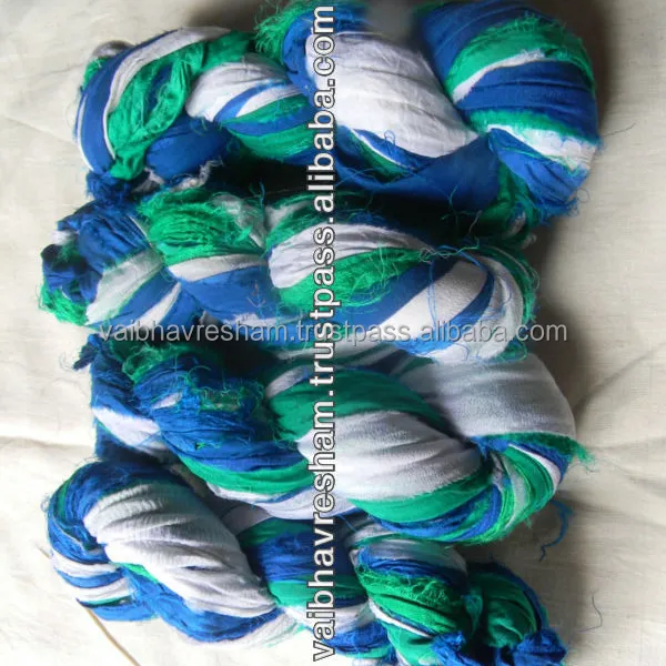 Solid Colour Dyed Top Selling Sky blue & White Mix Sari Silk Ribbon