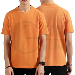 Camiseta de Manga Corta para Hombre, Color Naranja, Cuello Redondo, Corte Holgado, Informal, Transpirable, 100% Algodón Tejido, Color Sólido - Product Image 5
