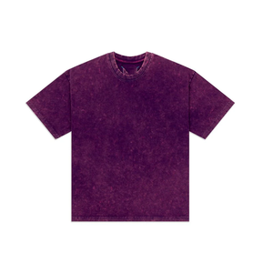 T-shirt décontracté pour homme, coupe régulière, tricoté, violet uni, délavé à l'acide, col rond, manches courtes, teint en pièce, collection 2026, vente en gros - Product Image 1