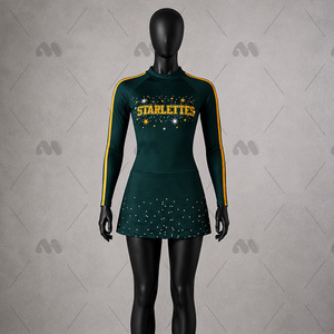Ensemble d'uniformes de cheerleading personnalisés en polyester avec impression par transfert thermique, jupe à manches longues, broderie de strass, kit d'équipe pour filles - Product Image 1