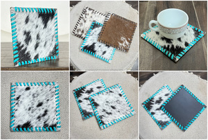 Lot de sous-verres vierges en cuir de vachette à poils, avec bords lacés à la main, résistants à la chaleur, pour thé et café, collection Mars 2026, vente en gros - Product Image 3