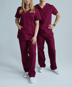Unisex Custom Logo Short Sleeve Nurse <b>Scrub</b> Sets <b>Scrub</b> <b>Top</b> Polyester/Rayon Woven Needle Detection Hospital OEM Custom Logo - Product Image 1