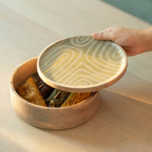 Wood Roti <b>Box</b> with enamel print lid <b>Brown</b> Wooden Roti Dabba for Kitchen | Roti <b>Box</b> for Kitchen Container - Product Image 3