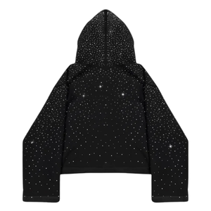 Sweat-shirt court à demi-zip avec logo personnalisé, strass et texte, style streetwear pour femme, vêtements scintillants - Product Image 2