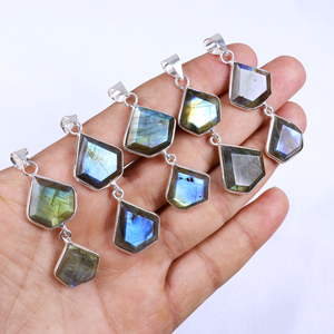 Colgante de Labradorita Natural Facetada de Alta Calidad, Plata de Ley 925, Joyería Geométrica con Piedras Preciosas, Collar de Moda al por Mayor - Product Image 1