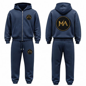 Ensemble de survêtement vert à capuche 100% coton avec fermeture éclair intégrale, poche avant et patch brodé appliqué 480 g/m² - Product Image 6