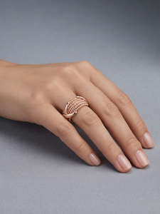 Rose Gold Plated Eco-Friendly <b>Brass</b> Braided Statement <b>Ring</b> Textured Fashion Band for Women Party Jewelry - Product Image 4