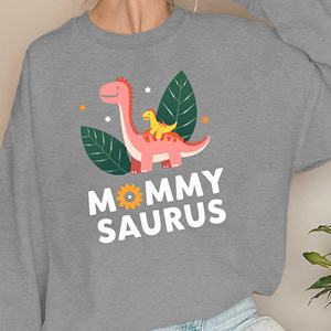 Sweat-shirts imprimés pour femmes MOMMY SAURUS, tissu tricoté décontracté avec des dinosaures, 100% polyester, col rond - Product Image 3