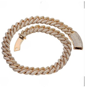 Cadena cubana Miami de 22 mm y 20 pulgadas, venta al por mayor de fábrica, plata de ley 925 chapada en oro, collares con incrustaciones de moissanita VVS, unisex, para fiestas y estilo urbano - Product Image 1