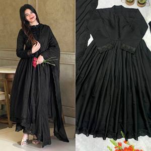 <b>Women</b> Black Lace Border <b>Kurta</b> Palazzo Set with Dupatta Floor Length Modest Indian Pakistani Salwar Suit - Product Image 4
