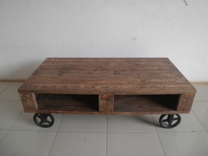 Coffee <b>Table</b> Palette with Metal Castor Industrial Design Storage Modern Apartment Living Room Furniture - Product Image 5