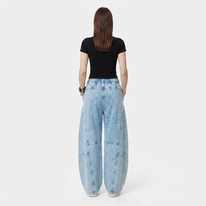 Pantalon large taille haute pour femme en molleton 100% coton, coupe décontractée, longueur intégrale, avec cordon de serrage à la taille, style hiver, type jogging - Product Image 2