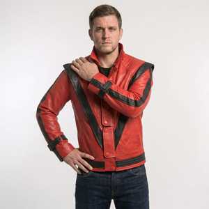 Chaqueta de Cuero Retro Roja y Negra Premium para Hombre, Estilo Pop de los 80, Corte Ajustado, Chaqueta de Motero, Moda, Cosplay, Ropa Casual, Venta al Por Mayor Personalizada - Product Image 3