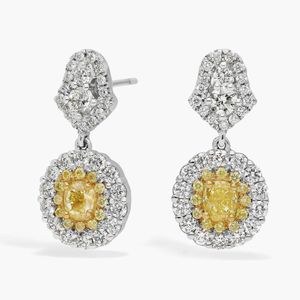 14K White Gold Fancy Yellow Lab Grown Diamond Halo Drop <b>Earrings</b> - Product Image 2