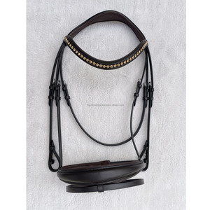 Brida de curva inglesa anatómica de alta calidad para caballos de eventos con banda de cejas de cristal ondulado y productos para caballos Noseband - Product Image 3