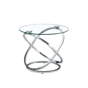 Mesa de Centro Moderna Redonda de Vidrio con Acabado Cromado y Cubierta de Vidrio Templado para Sala de Estar, Mesa de Centro Plateada - Product Image 5