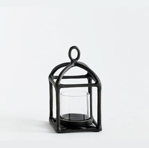 Hand-Forged Cast Iron <b>Tea</b> <b>Light</b> <b>Lantern</b> Rustic Black Metal Votive Candle Holder with Glass Cup Decorative Zen <b>Lantern</b> for Decor - Product Image 1