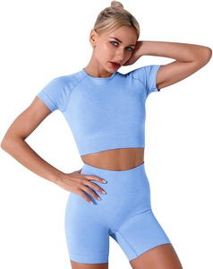 Ensemble de yoga pour femmes : short taille haute, pantalon d'exercice, soutien-gorge de sport, 2 pièces, longueur genou, boutonné, été, polyester/coton - Product Image 5