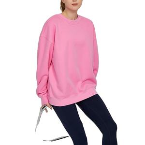 Sudadera Oversize Rosa de Cuello Redondo, Manga Larga, Tejido de Algodón, Color Sólido, Unisex, Largo, para Otoño - Product Image 1