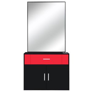 Mobile da Salone con 1 Cassetto e 1 Anta con Specchio, in Truciolato E0 15% Rivestito in Lino, Nero e Rosso - Product Image 5