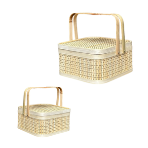 Panier-cadeau en bambou le plus vendu avec couvercle et poignées de transport, couleur personnalisable disponible, artisanat en osier - Product Image 1