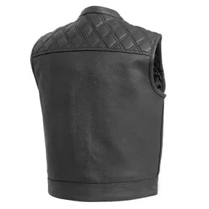 Gilet en cuir véritable SALVA pour homme, col en V, simple boutonnage, couleur unie, vêtement d'extérieur décontracté pour l'hiver, coupe classique, style motard - Product Image 3