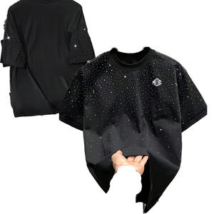 Camiseta 100% algodón para hombre, corte holgado, estilo moderno, manga corta, estilo urbano, con pedrería brillante, OEM - Product Image 1