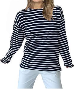 Casual Regular <b>Patchwork</b> Striped Long Sleeved Wholesale New Hot- Selling Women's T-shirt Breathable Anti-Pilling <b>Top</b> Clothing - Product Image 1