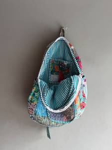 Sac à dos bohème en coton patchwork antivol avec panneaux rayés, fermeture éclair, poignée souple, usage quotidien, unisexe, cadeau idéal pour - Product Image 6