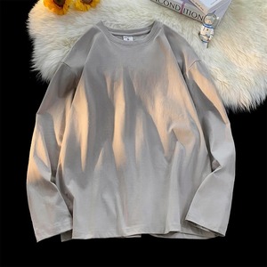 T-shirt à manches longues en coton pour femmes, hauts décontractés amples à col rond, t-shirts pull-over de couleur unie - Product Image 6