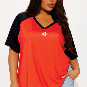 Jersey de Fútbol Americano de Manga Corta con Cuello en V y Manga Raglán Extra Grande para Mujer, de Alta Calidad, con Logotipo Personalizado, OEM - Product Image 1