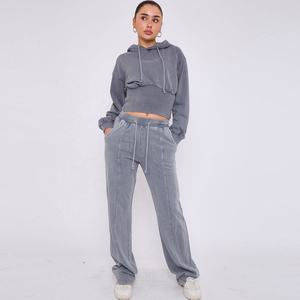 Vêtements personnalisés pour femmes, délavés à l'acide, survêtement ample en coton épais, jogger, vêtements de sport, ensemble deux pièces vintage unisexe - Product Image 4