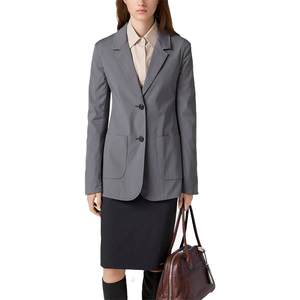 Ensemble formel 2 pièces pour femme en laine grise et polyester, blazer à manches longues, veste blazer ajustée, tenue de bureau pour femmes - Product Image 1