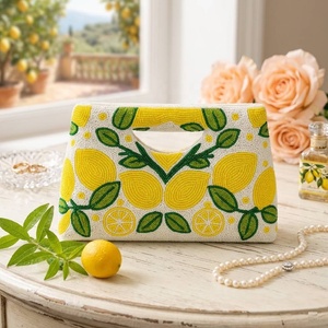 High Quality Handmade Lemon Glass Beaded Clutch Bag Glass Beaded Handbag Party Beaded Clutch <b>Purse</b> in Wholesale Price - Product Image 1