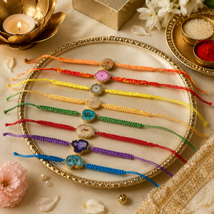 Rakhi en pierre d'agate fait main avec des attaches tressées pour les bracelets de fête Raksha Bandhan, rakhdi coloré - Product Image 1