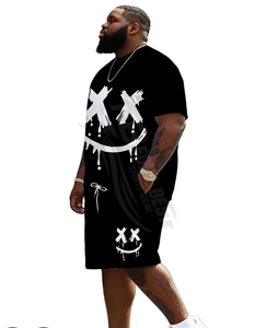 Fashionable Men's Casual Classic Two-Piece Sets <b>T</b>-<b>Shirt</b> Shorts <b>Quirky</b> Solid Print 100% Cotton Knitted Black White Contrast - Product Image 3